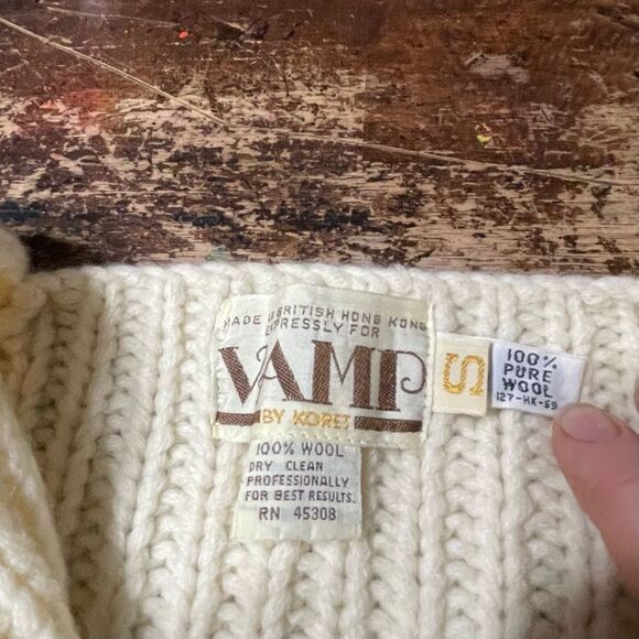 VAMP Vtg Koret Sweater Coat Short Sleeve Cardigan Wool Wood Button Cottagecore S - Picture 4 of 7